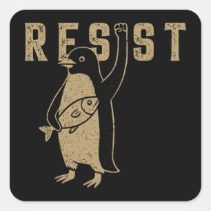 Resist Penguin Activism Graphic Design Vintag Quadratischer Aufkleber