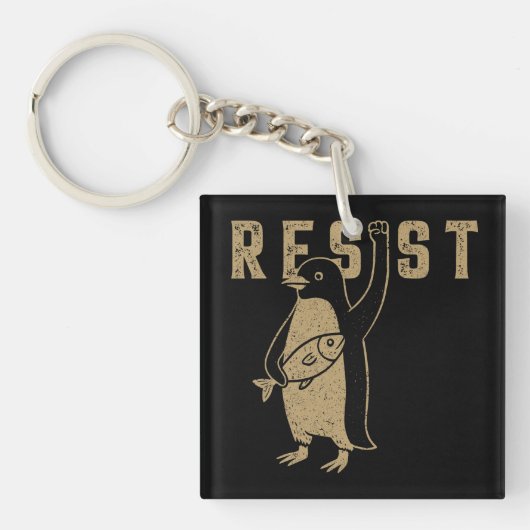 Resist Penguin Activism Graphic Design Vintag Schlüsselanhänger (Vorderseite)