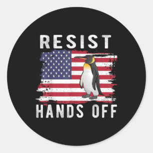 Resist Penguin Hands Off Funny Us Flag Runder Aufkleber