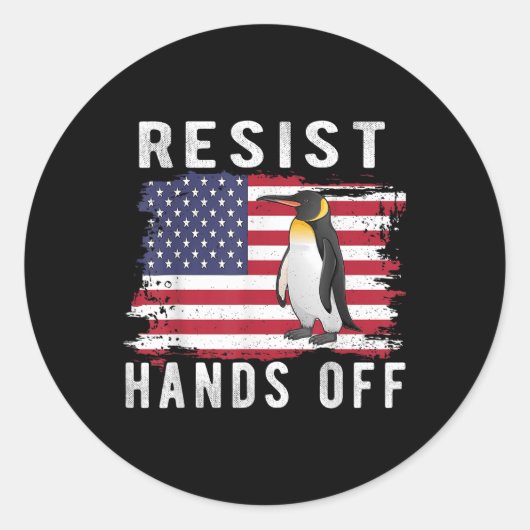 Resist Penguin Hands Off Funny Us Flag Runder Aufkleber (Vorderseite)