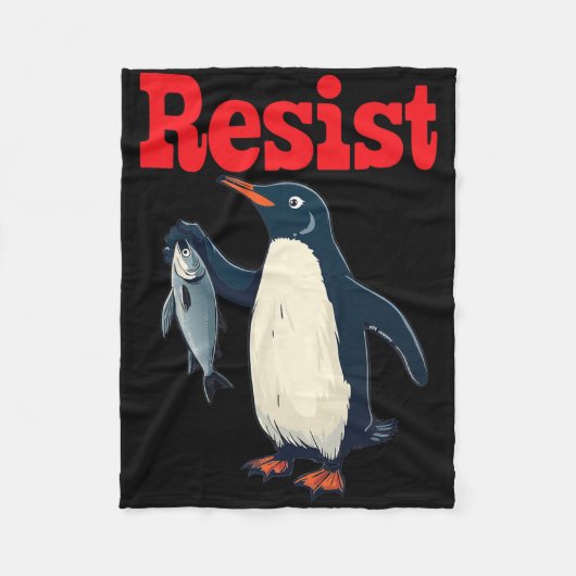 Resist Penguin Holding Fischprotest Funny Graphic Fleecedecke (Vorderseite)