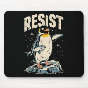 Resist Penguin Holding Fish Funny Protest Vintag Mousepad