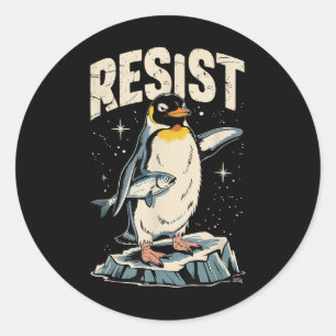 Resist Penguin Holding Fish Funny Protest Vintag Runder Aufkleber