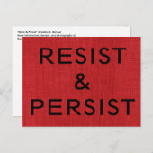 Resist & Persist, schwarzer Text auf Red Linen Fot Postkarte (Vorne/Hinten)