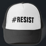#Resist Politischer Protest fett schwarzer Text Truckerkappe<br><div class="desc">Zeigen Sie, dass Sie gegen Ungleichheit und Ungerechtigkeit protestieren, und seien Sie ein Leuchtfeuer für andere, das Gleiche zu tun, indem Sie einen #Resist Hashtag-Trucker tragen, der mit fett schwarzem Text auf weißem Hintergrund mit schwarzem Rücken und schwarzer Rechnung versehen ist. In der Sidebar können Sie Hüte mit anderen Trimmfarben...</div>