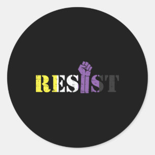 Resist Raised Fist Protest Lgbtq nicht binäre Flag Runder Aufkleber