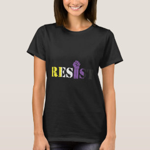 Resist Raised Fist Protest Lgbtq nicht binäre Flag T-Shirt