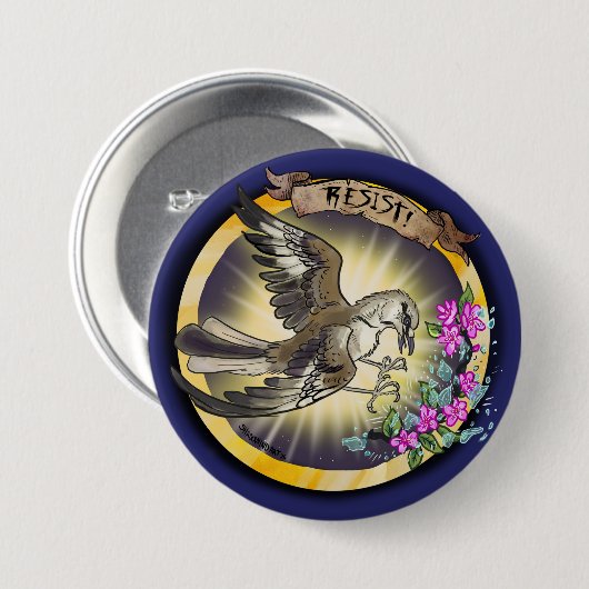 Resist State Bird Arkansas Mockingbird Button (Vorne & Hinten)