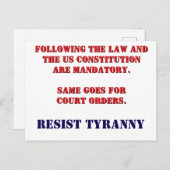 RESIST TYRANNY Postcard Postkarte (Vorne/Hinten)