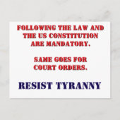 RESIST TYRANNY Postcard Postkarte (Vorderseite)