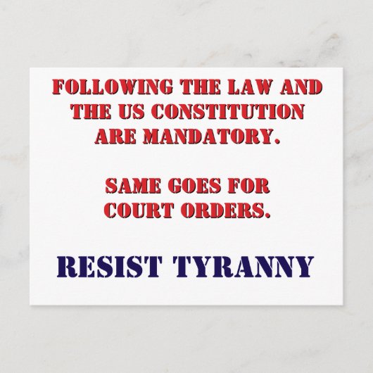 RESIST TYRANNY Postcard Postkarte (Vorderseite)