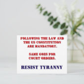 RESIST TYRANNY Postcard Postkarte (Stehend Vorderseite)
