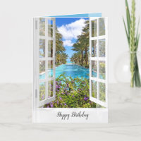 Resort Poolside Fenster Geburtstagskarte