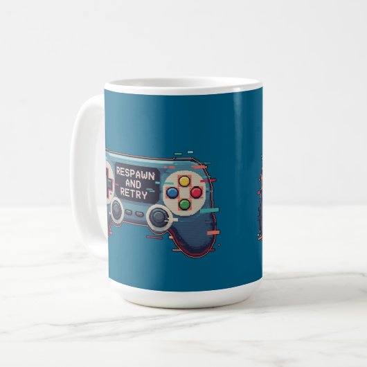 Respawn and Retry - Retro Gaming Glitch Art Kaffeetasse (Vorderseite Links)