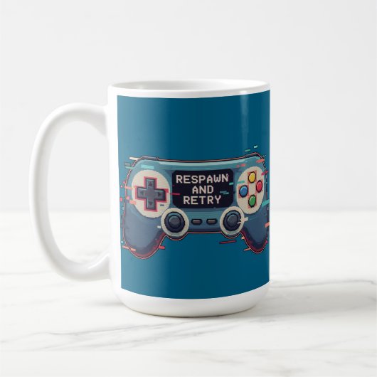 Respawn and Retry - Retro Gaming Glitch Art Kaffeetasse (Links)