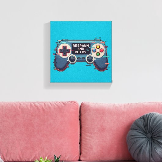 Respawn and Retry - Retro Gaming Glitch Art Leinwanddruck (Insitu (Wohnzimmer))