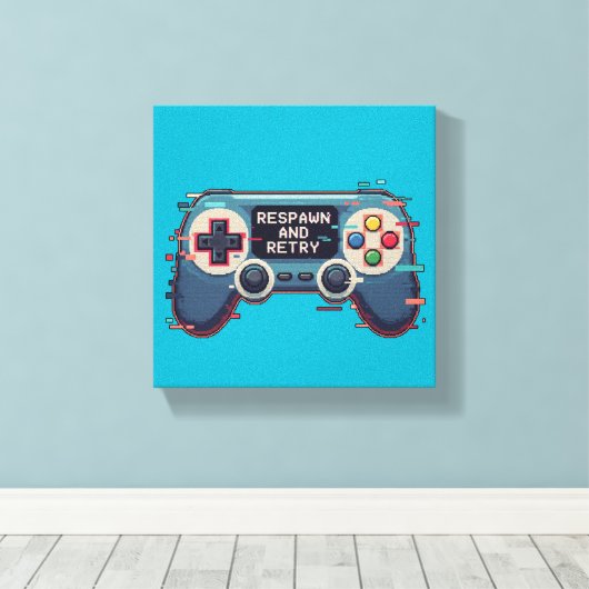 Respawn and Retry - Retro Gaming Glitch Art Leinwanddruck (Insitu (Holzboden))