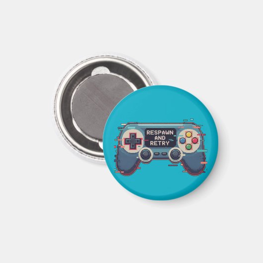 Respawn and Retry - Retro Gaming Glitch Art Magnet (Vorderseite/Rückseite)