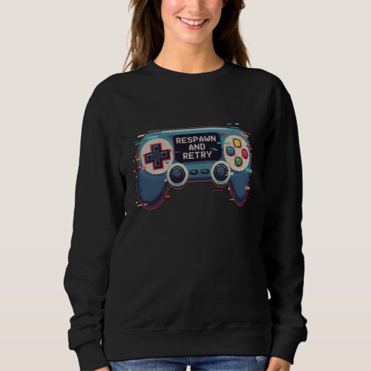 Respawn and Retry - Retro Gaming Glitch Art Sweatshirt (Vorderseite)
