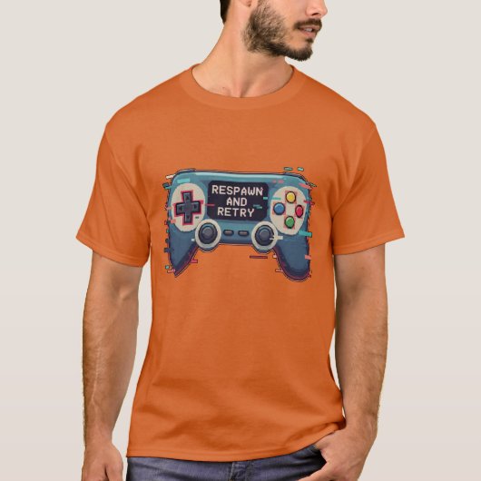 Respawn and Retry - Retro Gaming Glitch Art T-Shirt (Vorderseite)