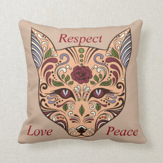Respect Love Peace Sugar Skull Wolf Mauve Pillow Kissen