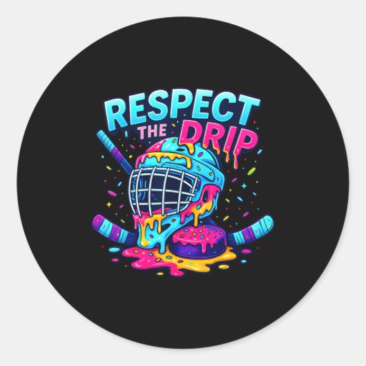Respect The Drip Ice Hockey Stick & Puck Dripn Runder Aufkleber (Vorderseite)