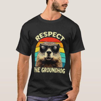 Respect The Groundhog Lover Vintage Animal Ground  T-Shirt