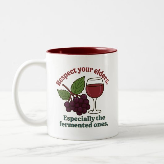 Respect Your Elders Fermented Ones Funny Wine Love Zweifarbige Tasse (Links)