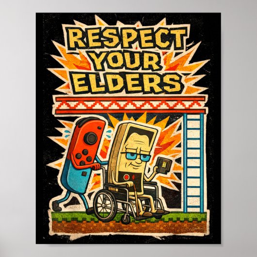 Respect Your Elders Funny Gamer Controller 80s Ret Poster (Vorne)