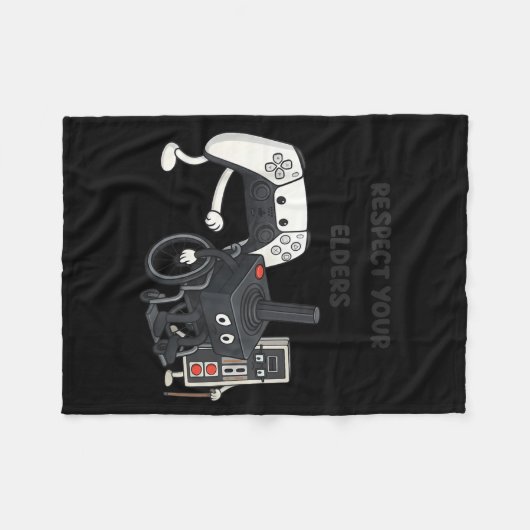 Respect Your Elders Funny Gaming 80s Style Old New Fleecedecke (Vorderseite (Horizontal))
