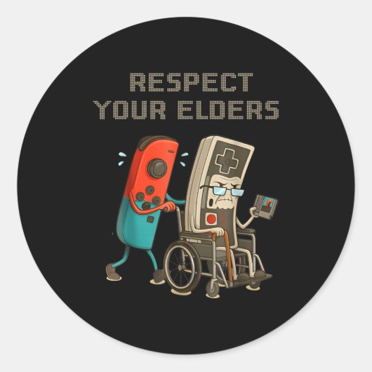 Respect Your Elders Funny Retro Gaming Clic Consol Runder Aufkleber (Vorderseite)