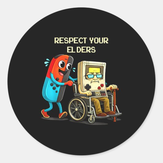 Respect Your Elders Funny Retro Gaming Runder Aufkleber (Vorderseite)