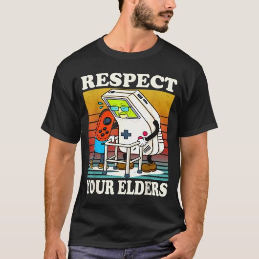 Respect Your Elders Gaming Control 80s Retro Funny T-Shirt (Vorderseite)