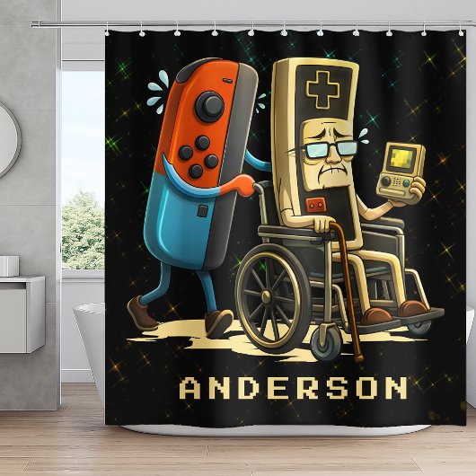 Respect Your Elders Gaming Control Retro Funny Duschvorhang