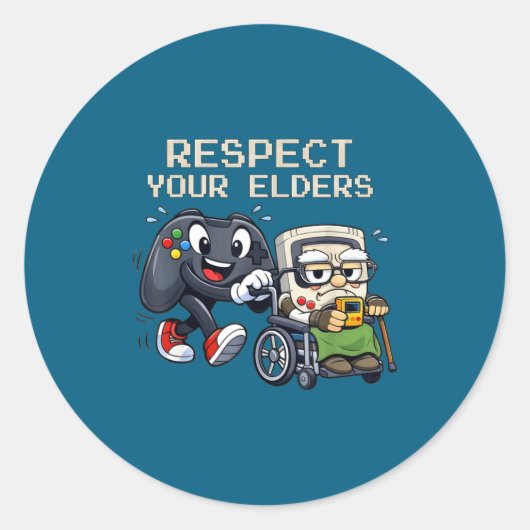Respect Your Elders Gaming Control Retro Funny Gam Runder Aufkleber (Vorderseite)