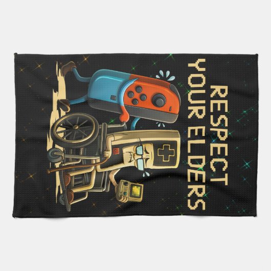 Respect Your Elders Gaming Control Retro Funny Geschirrtuch (Horizontal)