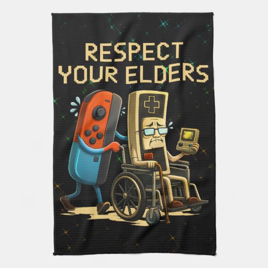 Respect Your Elders Gaming Control Retro Funny Geschirrtuch (Vertikal)