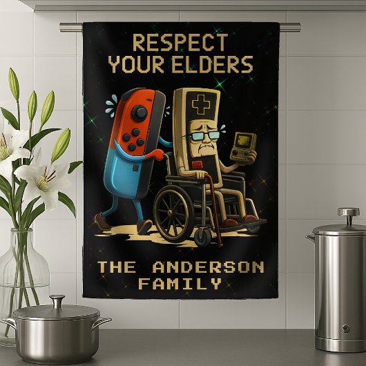 Respect Your Elders Gaming Control Retro Funny Geschirrtuch