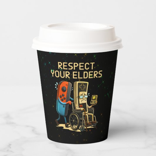 Respect Your Elders Gaming Control Retro Funny Pappbecher (Vorderseite)