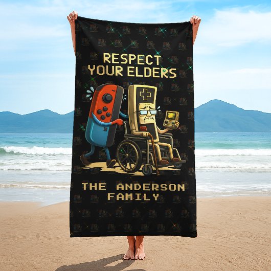 Respect Your Elders Gaming Control Retro Funny Strandtuch