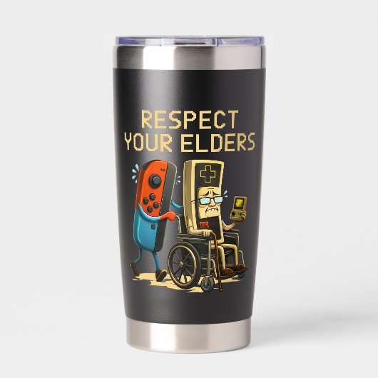 Respect Your Elders Gaming Control Retro Funny Thermobecher (Vorderseite)