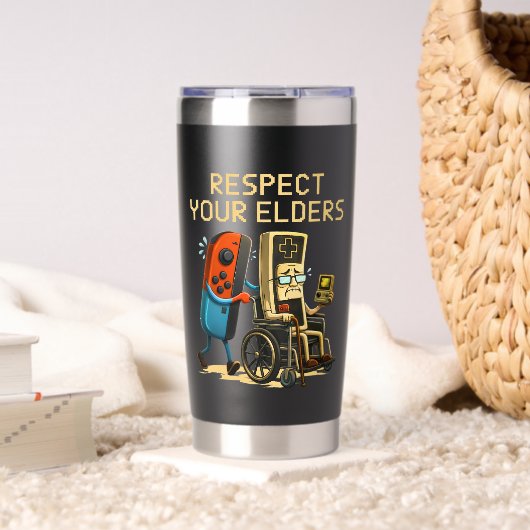 Respect Your Elders Gaming Control Retro Funny Thermobecher (Wohnzimmer (gedreht))