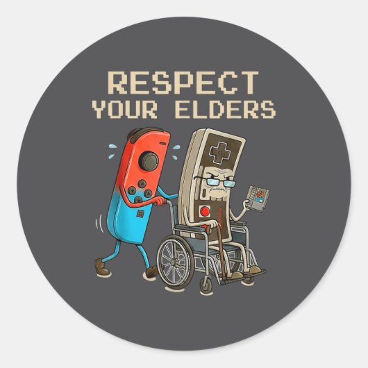 Respect Your Elders Retro Gaming Controller Funny Runder Aufkleber (Vorderseite)