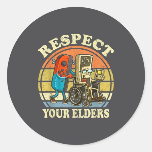 Respect Your Elders Retro Gaming Funny Controller Runder Aufkleber (Vorderseite)