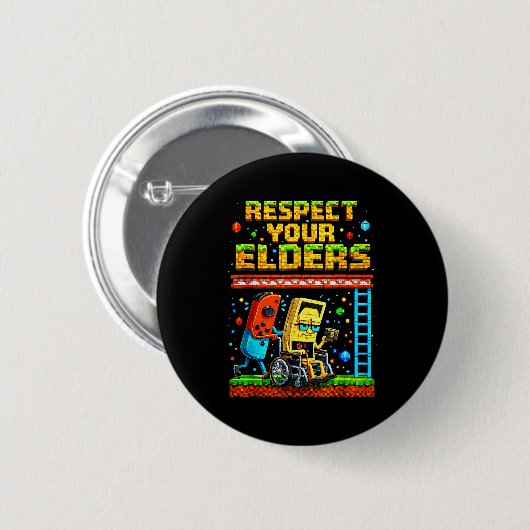 Respect Your Elders Retro Gaming Funny Gamer Contr Button (Vorne & Hinten)