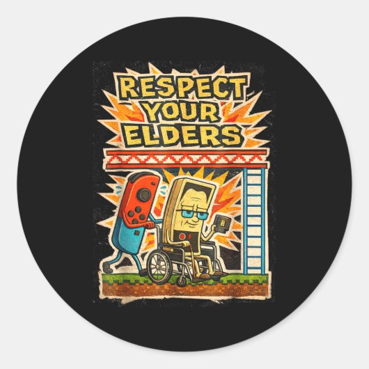 Respect Your Elders Retro Gaming Funny Gamer Contr Runder Aufkleber (Vorderseite)