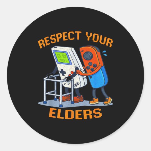Respect Your Elders Retro Gaming Funny Gamer Contr Runder Aufkleber (Vorderseite)