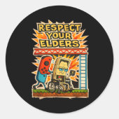 Respect Your Elders Retro Gaming Funny Gamer Contr Runder Aufkleber (Vorderseite)