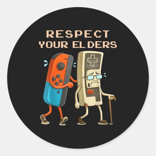 Respect Your Elders Retro Gaming Funny Gamer Contr Runder Aufkleber (Vorderseite)