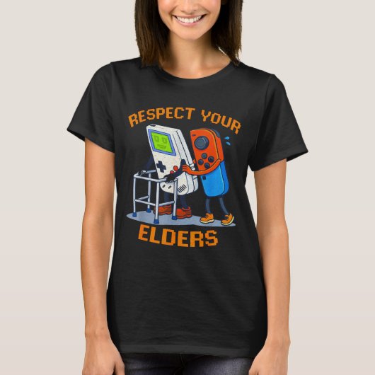 Respect Your Elders Retro Gaming Funny Gamer Contr T-Shirt (Vorderseite)